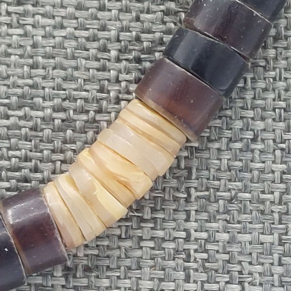 Unisex Necklace Brown Turquoise Colored Stone Beads Single Strand Barrell Clasp - Picture 5 of 9